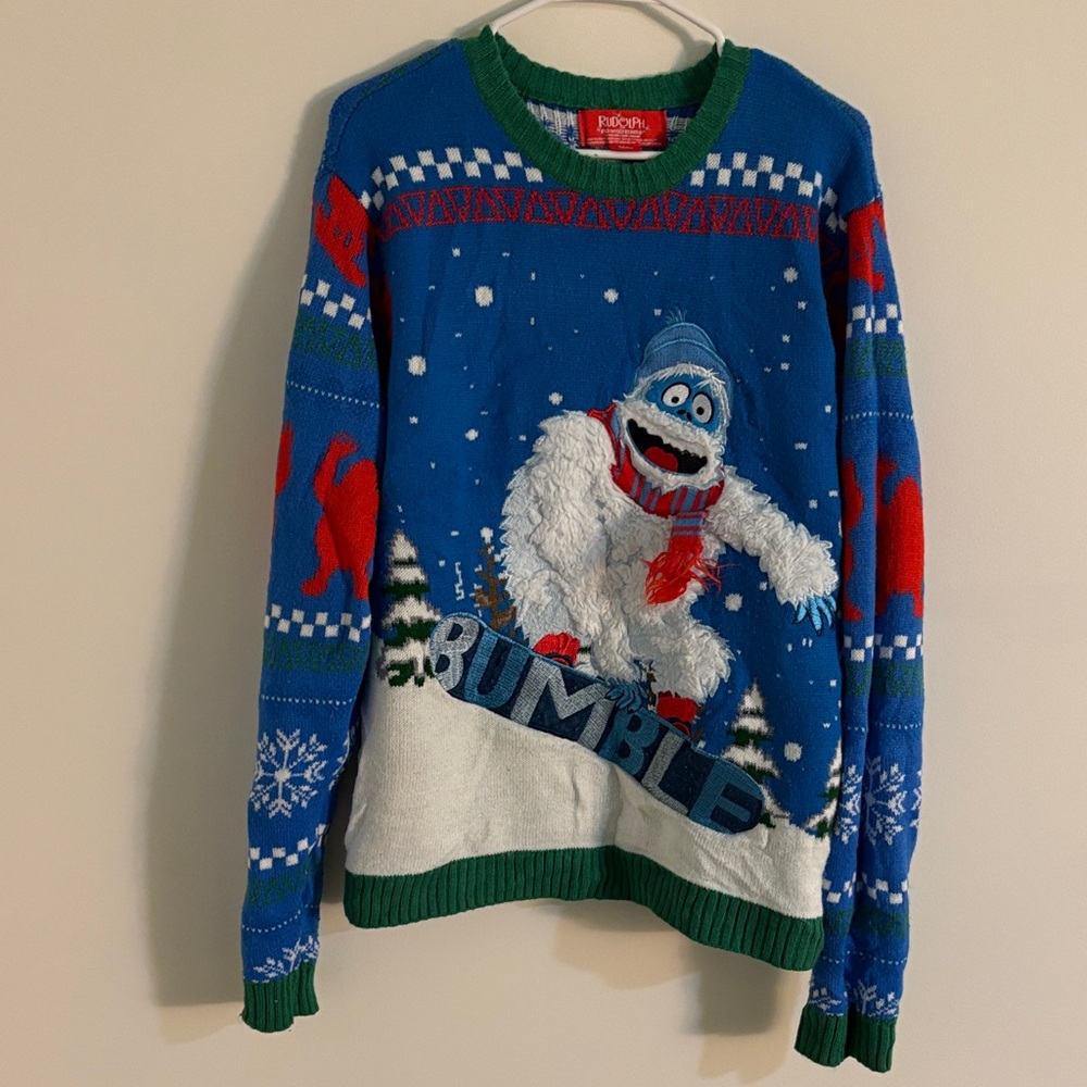 Festive Blue and White Crewneck Sweater